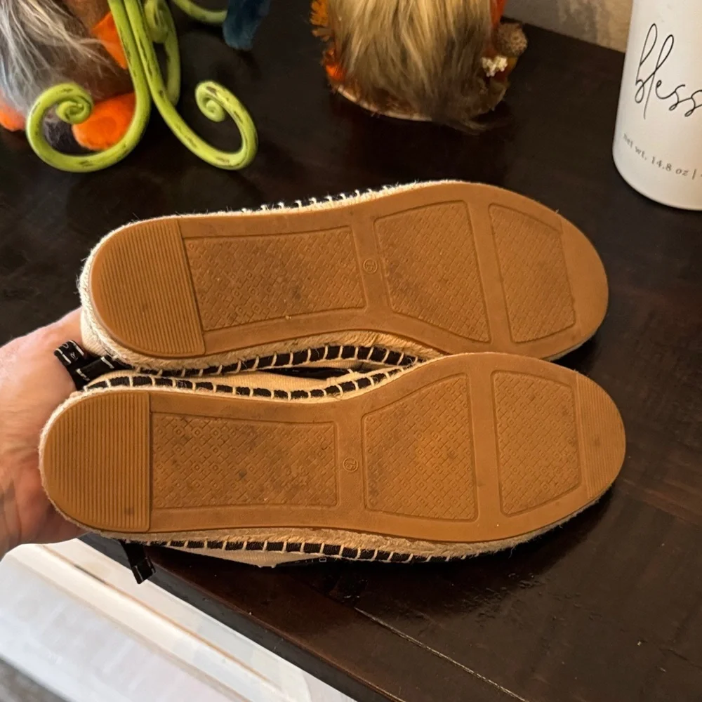 Tory Burch Cream Espadrilles with Black Logo Trim